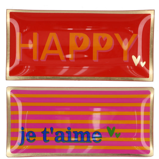 Glasteller Je t'aime und Happy
